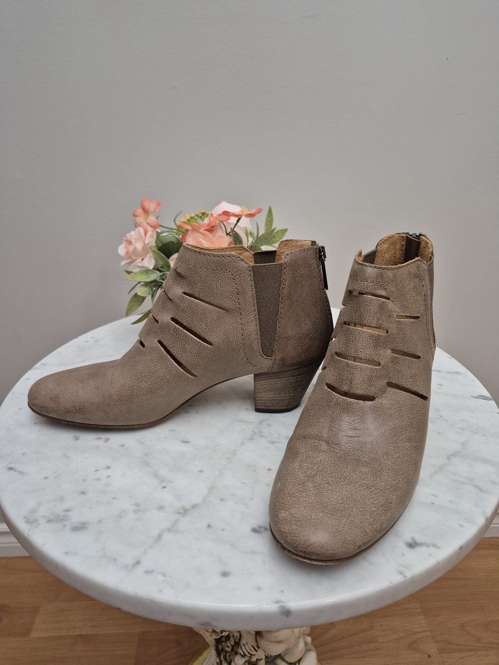 Aquatalia Taupe Cutout Suede Ankle Booties